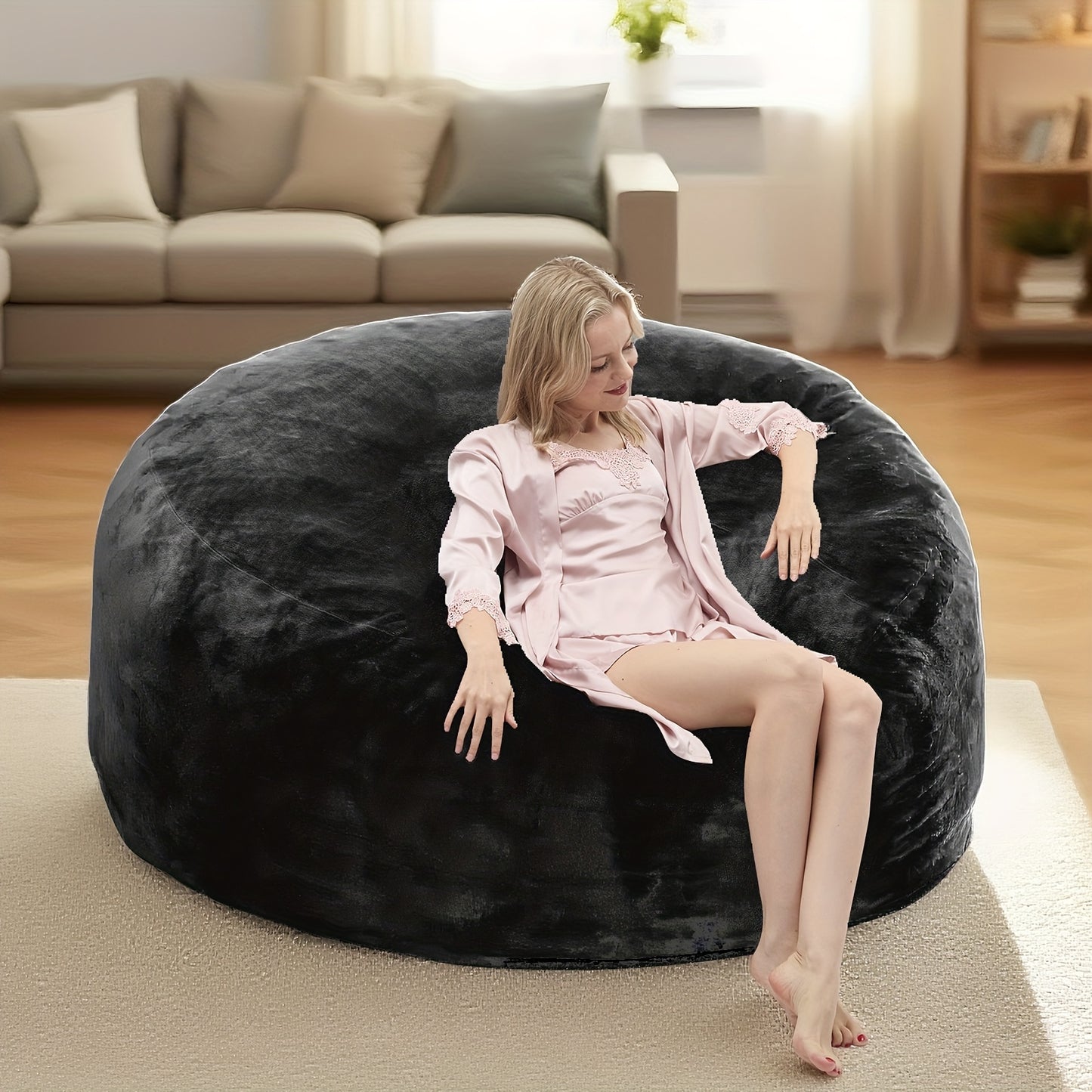5ft 6ft Bean Bag Chair Giant BeanBag with Memory Foam Filled, Comfy Bean Bag Chairs for Adults, Adult Bean Bag Chair with Dutch Velvet Cover for Living Room Bedroom, 3ft 4ft Bean Bag Sofa