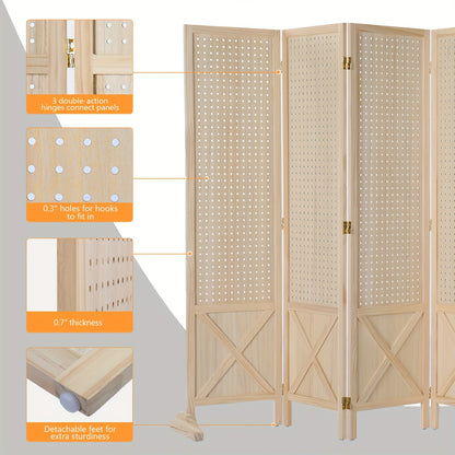 Bonnlo & MDF Freestanding Pegboard Room Divider - Folding Privacy Screen with Wood Panel Partition, Lightweight Space Separator Suitable for, Office, Events, Retail Display