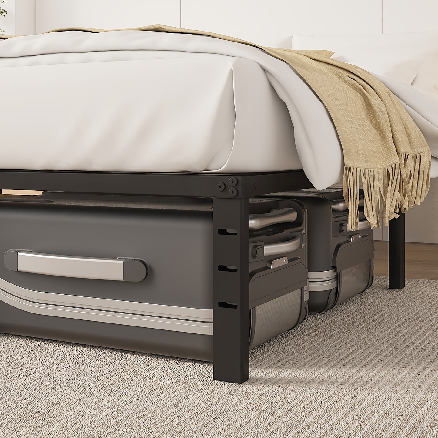 Heavy-duty Metal Bed Frame with Under-bed Storage Sturdy Mattress Base, Free Shipping/easy Assembly, No Spring Mattress Required, Available In 14", 16", And 18" Sizes, Black, Ideal for Apartments, Guest Rooms, And More