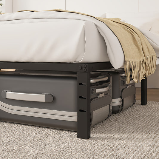 Heavy-duty Metal Bed Frame with Under-bed Storage Sturdy Mattress Base, Free Shipping/easy Assembly, No Spring Mattress Required, Available In 14", 16", And 18" Sizes, Black, Ideal for Apartments, Guest Rooms, And More