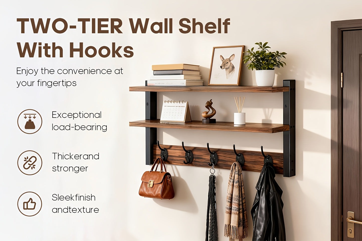Wall-Mounted or Portable Sturdy Metal Clothes Rack - Double Layer Hanging Coat Hanger with Space-Saving, Easy Assembly Suitable for Bedroom, Entryway, Living Room & Office - Compact Multi-Functional Stand