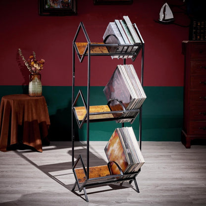 Vinyl Record Storage Rack 3-Tier | Holds 290-330 LPs, Album Display Holder for Vinyl Records, Freestanding Record Organizer for Living Room, Music Room, Home Studio | Black