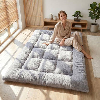 Foldable Floor Mattress Tatami Sleeping Pad, Ultra-Soft Thickened Sofa Mattress for Bedroom Camping Dorm & RV, Portable Japanese Floor Bed – Grey, Small Twin Queen King