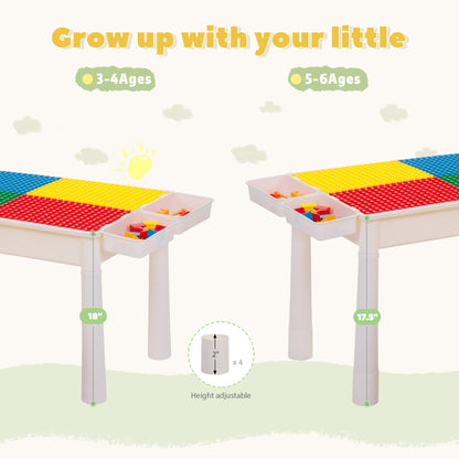 Kid Activity Table Set with 2 Chairs and 100Pcs Large Size Blocks, Compatible with Classic Blocks, Toddler Water Sand Table, Building Block Table for Boys Girls
