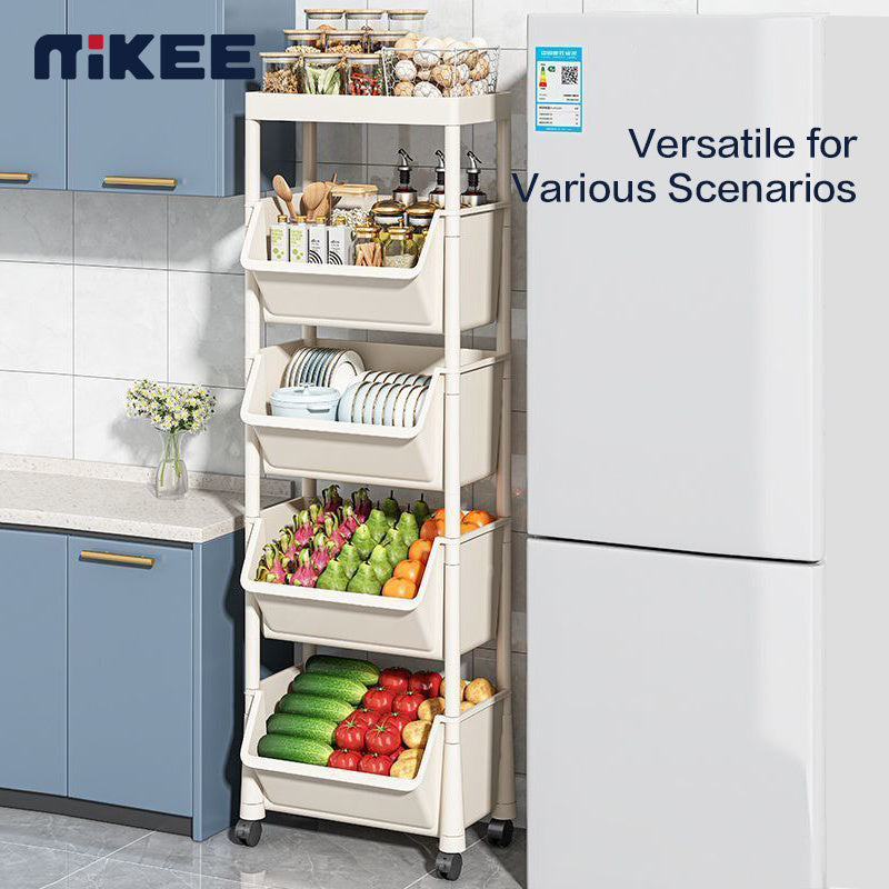 Rolling Cart Organizer, Kitchen Storage Shelf with Lockable Wheels, for Living Room Office Bathroom Garage Narrow Spaces