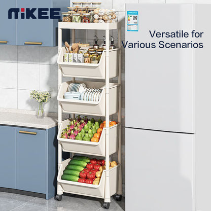 Rolling Cart Organizer, Kitchen Storage Shelf with Lockable Wheels, for Living Room Office Bathroom Garage Narrow Spaces