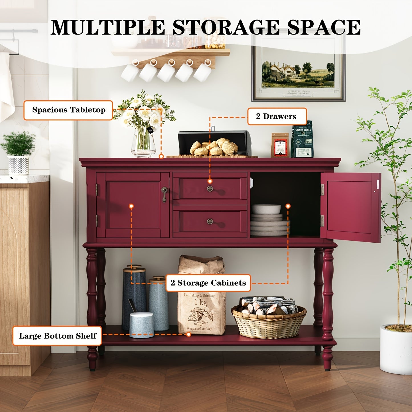 Console Table with 2 Drawers | Entryway Table with Storage Shelf, Wood Accent Sofa Table for Living Room, Entrance, Hallway, Couch - Classic Style, High-Density Fiberboard