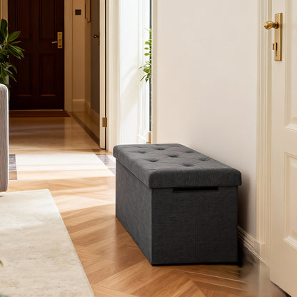 Multi-Functional Ottoman with Storage Bench | Folding Foot Rest Stool, Space-Saving, Load 660 lbs, Upholstered, Classic Style, Hardwood, OLIXIS for Living Room, Bedroom, Office, Dorm