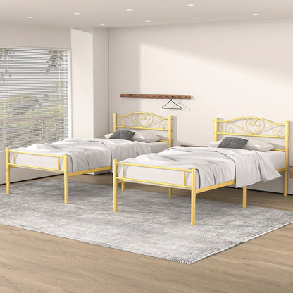 Metal Platform Bed Frame with Headboard and Footboard Steel Slat Support No Box Spring Needed Noise Free - Twin Full Queen Sizes for Bedroom Guest Room Dorm | Black White Gold Pink
