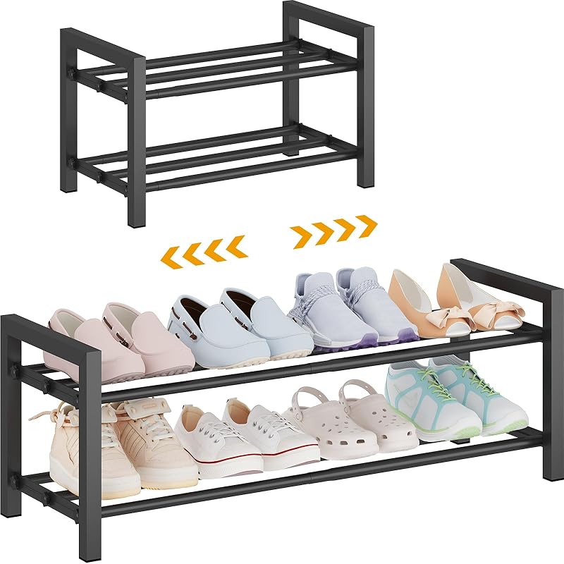 3-Tier Expandable Shoe Rack | Adjustable Heavy-Duty Metal Shoe Organizer Shelf for Closet, Entryway, Mudroom & Garage - Durable Freestanding Storage, Black