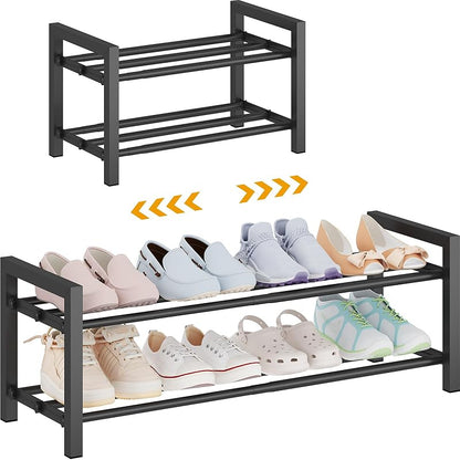 3-Tier Expandable Shoe Rack | Adjustable Heavy-Duty Metal Shoe Organizer Shelf for Closet, Entryway, Mudroom & Garage - Durable Freestanding Storage, Black