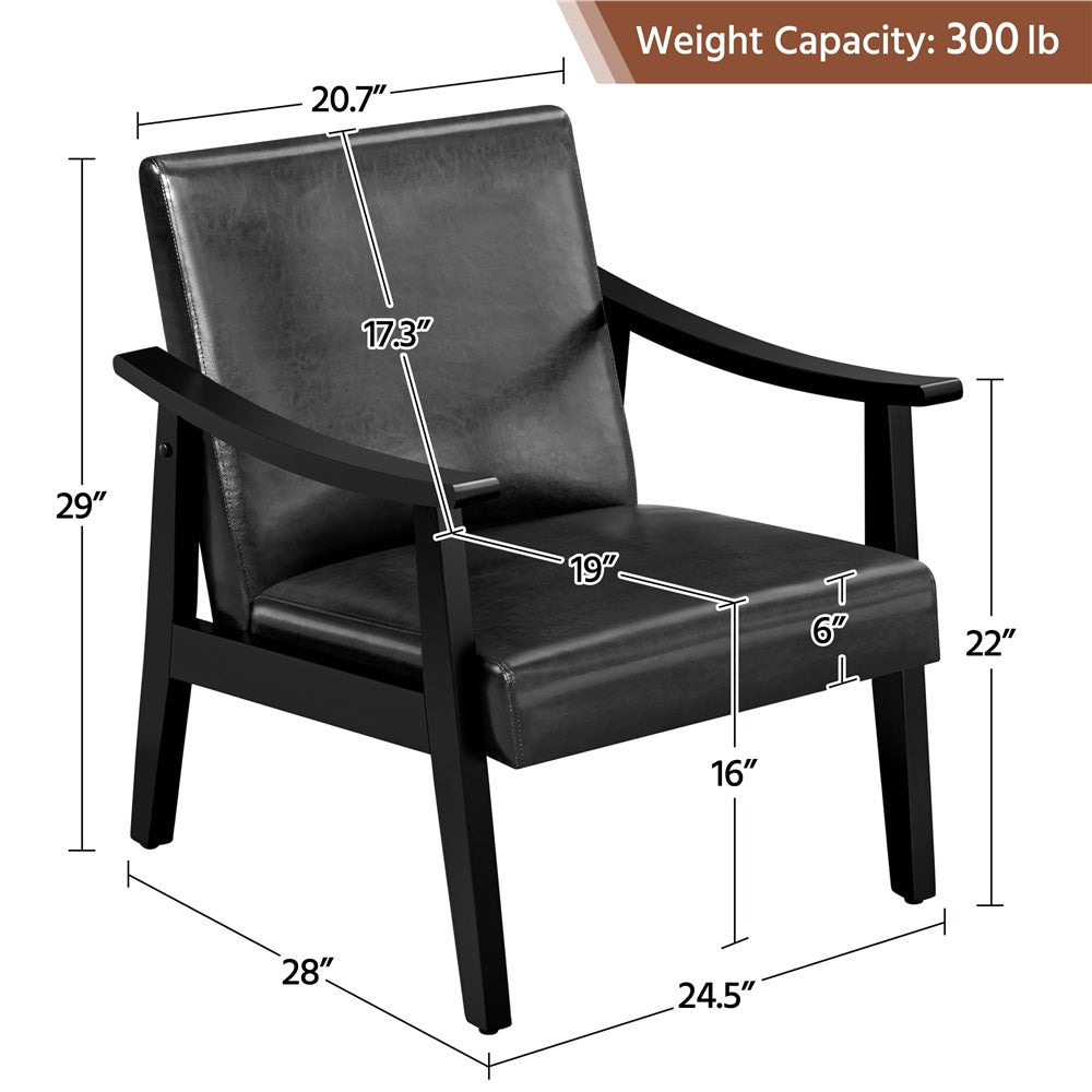 Costoffs Modern Armchair with Solid Wood Legs, Upholstered Accent Chair for Bedroom/Living Room/Guestroom, Available in Faux Leather or Boucle Fabric
