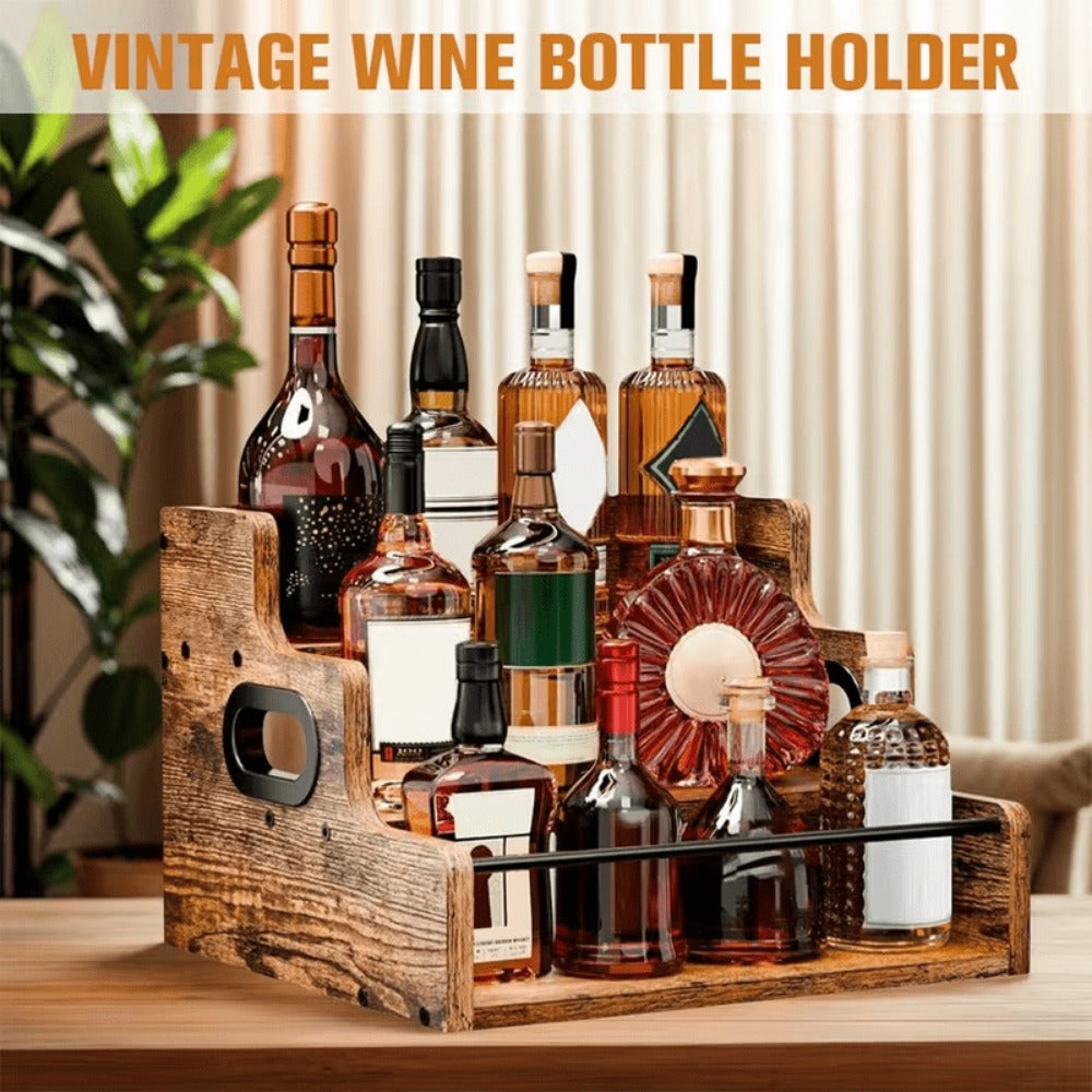 Solid Wood Countertop Liquor Bottle Display Shelf 3 Step Wine Rack Bar Organizer for Home Bar Whiskey Spirits Coffee Syrup Spice Rack