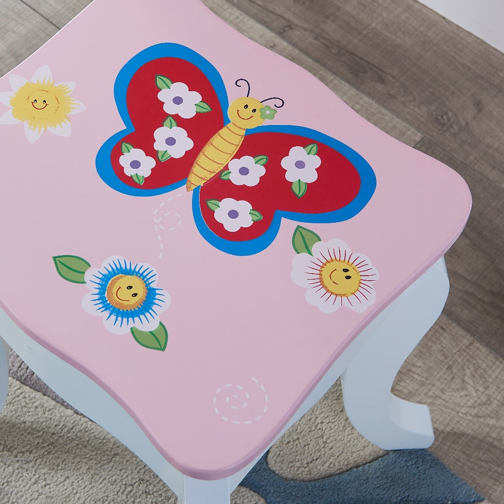 Children's Vanity Table Set, Fairy Vanity Table & Stool Set, Wooden Vanity Tables Set With Mirror And Storage Drawer Perfect Gift For Girls