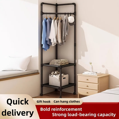 Corner Coat Rack with Shelves & Hanging Rods | Freestanding 2-Tier or 3-Tier Corner Clothes Hanger, Multi-Functional Storage Rack for Entryway, Bedroom, Bathroom | White or Black