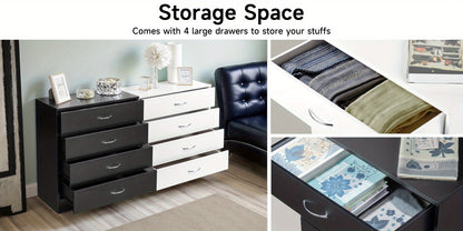 Modern 4-Drawer Storage Dresser - Wooden Chest for Bedroom, Living Room & Entryway, Multi-Functional End Table, White/ Black