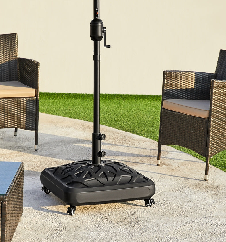 Costoffs Fillable Mobile Umbrella Base, Heavy Duty Patio Umbrella Pole Holder for Outdoor 4 Wheels, 4 Locks 2 Knobs 123lb Capacity for Deck, Poolside, Garden, Black-Checkered