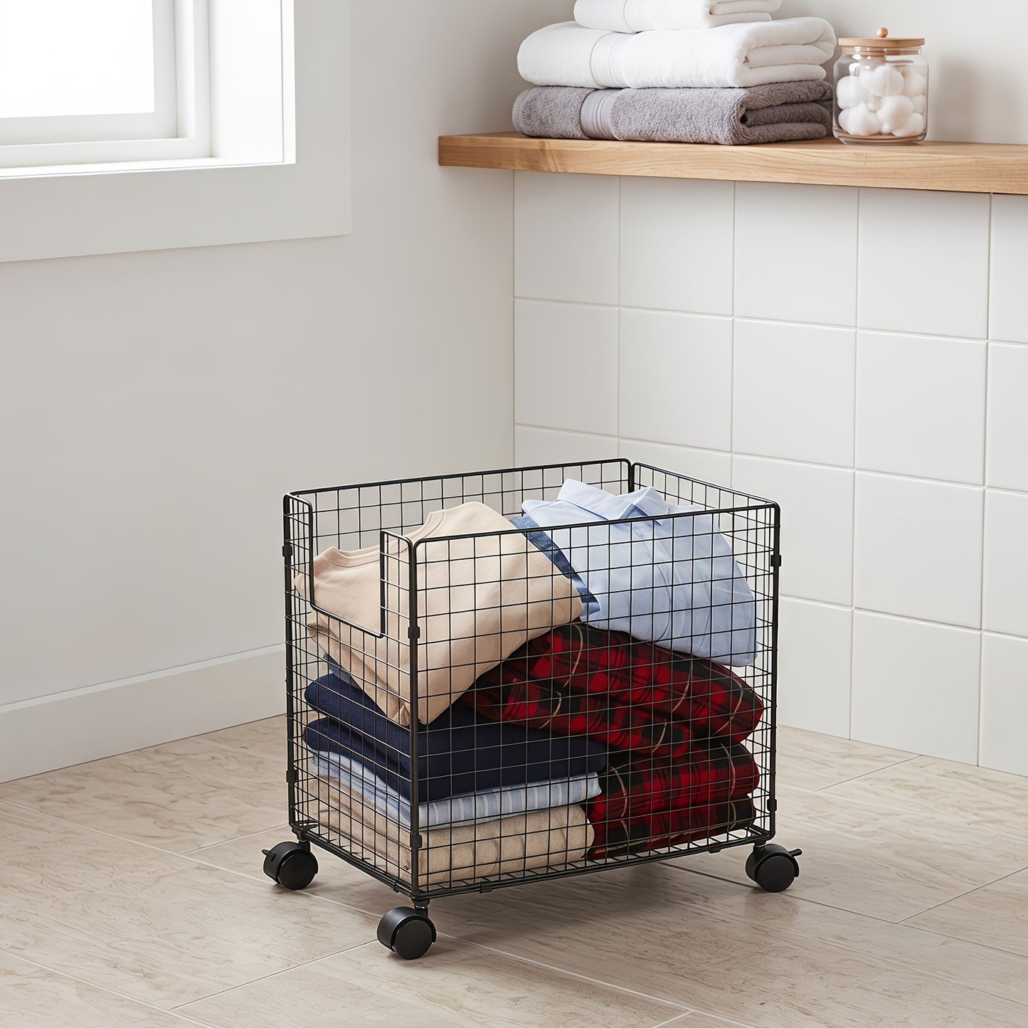 1pc Metal Storage Basket with Wheels, Multifunctional Organizer for Laundry, Bathroom And Kitchen, Without Lid, Home Organization Baskets, Boxes And Containers, Shelf Baskets