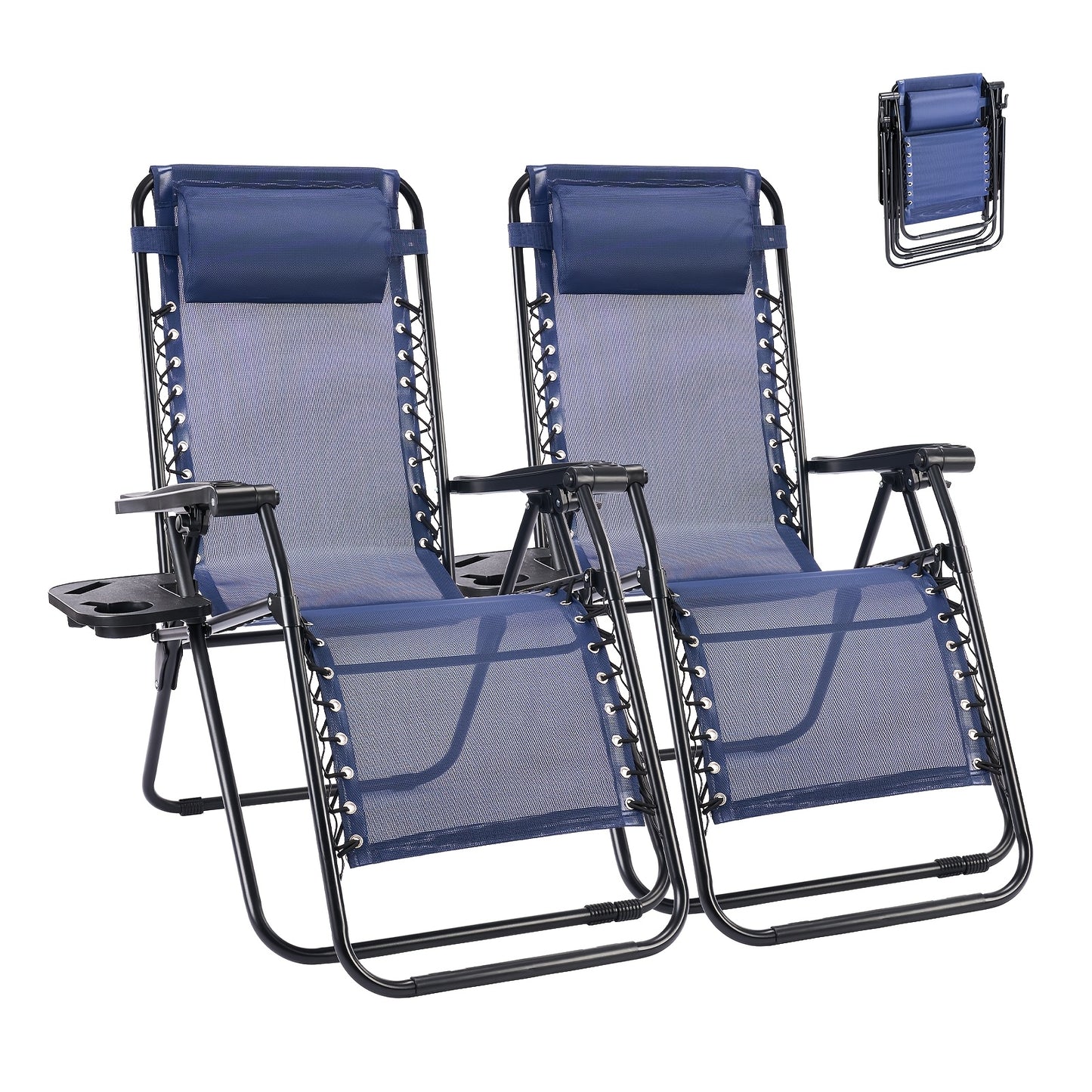 2pcs Zero Gravity Patio Recliner, Folding Lounge with Adjustable Pillow & Cup Tray, Suitable for Gardens And Outdoor Use, Khaki And Gray Color