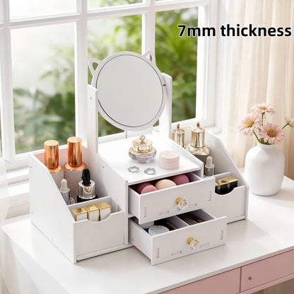 Elegant White Makeup Mirror with Storage Cabinet, Polished Surface, Space-Saving Design, Durable High-Quality Material, Sturdy Structure, Manual Assembly, Suitable for Cosmetics and Jewelry Storage