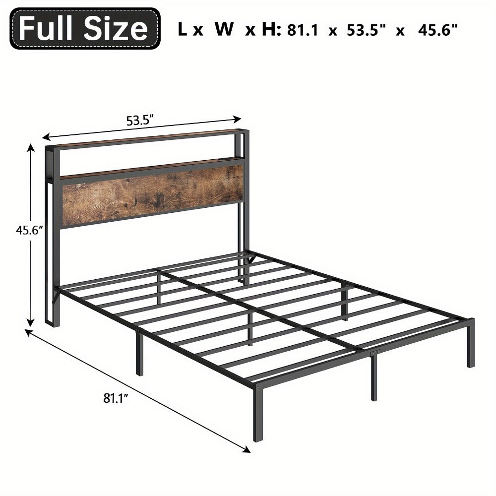 LED Bed Frame with Storage Headboard Charging Station 12 Color Lights Under Bed Storage No Box Spring Full Queen King