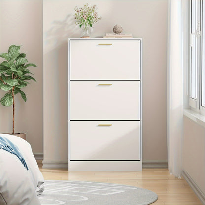 Modern Freestanding Hidden Narrow Shoe Cabinet with 3-Flip Drawers - Space-Saving Vertical Shoe Storage Organizer, Flip- Shelves Suitable for Entryway, Hallway, Narrow Spaces - Assembly, No Installation Required