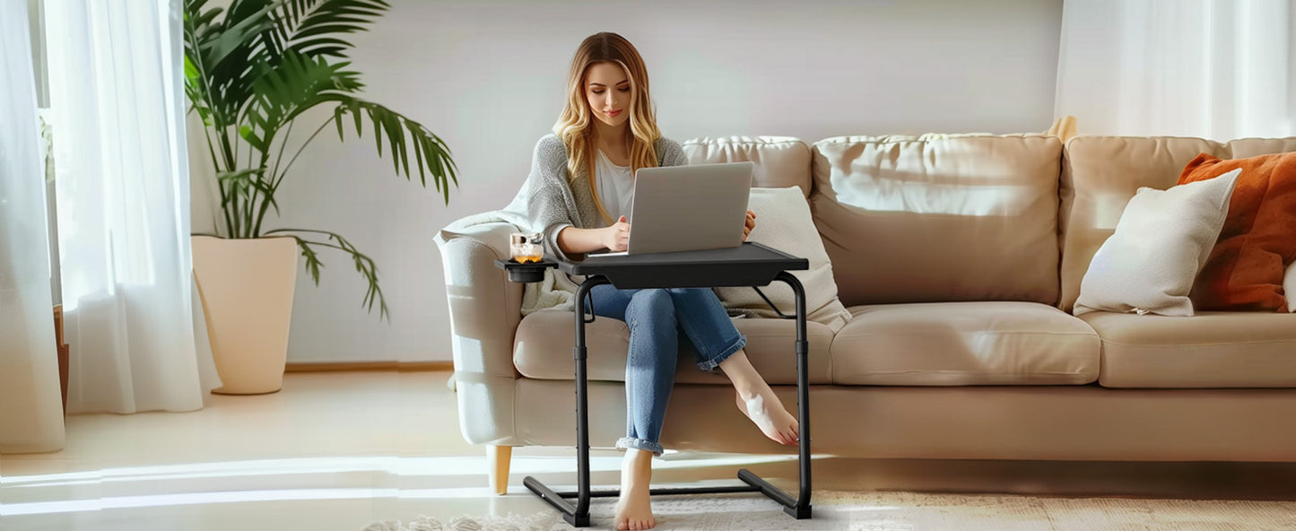 Adjustable Folding TV Tray Table with 6 Height & 3 Tilt Angle Settings, Portable Foldable Desk for Sofa Bed Laptop Dining Reading, 1/2/3 Pack for Living Room Bedroom Restaurant, Black & Gray