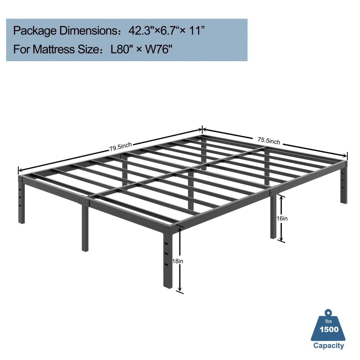 Heavy-duty Metal Bed Frame with Under-bed Storage Sturdy Mattress Base, Free Shipping/easy Assembly, No Spring Mattress Required, Available In 14", 16", And 18" Sizes, Black, Ideal for Apartments, Guest Rooms, And More