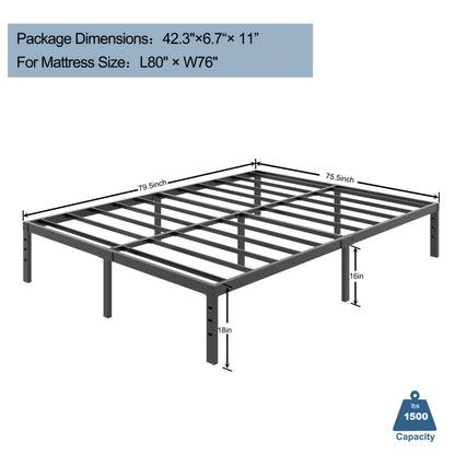 Heavy-duty Metal Bed Frame with Under-bed Storage Sturdy Mattress Base, Free Shipping/easy Assembly, No Spring Mattress Required, Available In 14", 16", And 18" Sizes, Black, Ideal for Apartments, Guest Rooms, And More