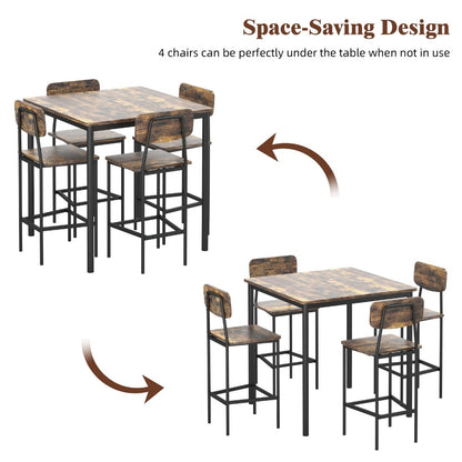 5-Piece Industrial Dining Table Set for 4, Rectangular Kitchen Table and Chairs for Small Space Dining Room Apartment, Modern Dining Room Set