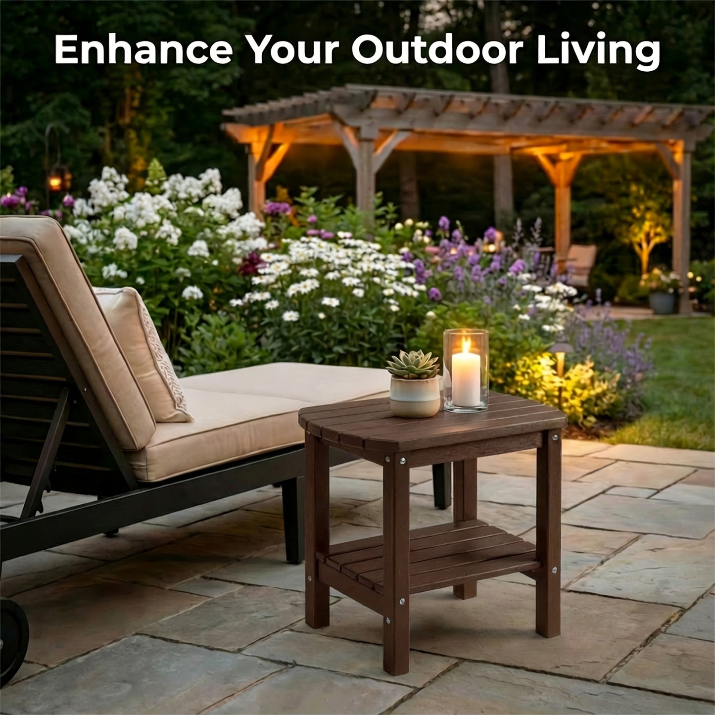 Adirondack Side Table 16.5" Outdoor Side Table HDPE Plastic Double Adirondack End Table  Table for Patio