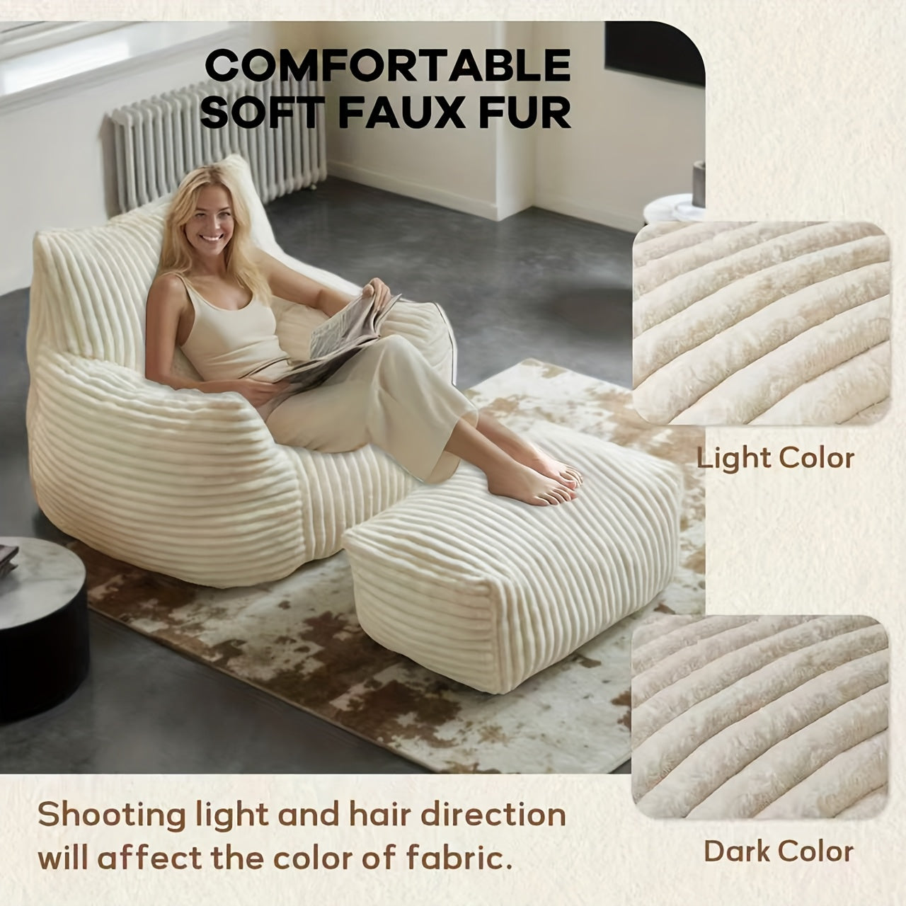 Modern Extra-Large Adult Bean Bag Chair with Footrest, Ergonomic Design, New Fat Cat-Shaped Sofa, Removable And Washable Sofa Cover, Perfect for Leisure, Reading Or Gaming, Suitable for Living Rooms, Bedrooms, Dormitories, Apartments, And Offices