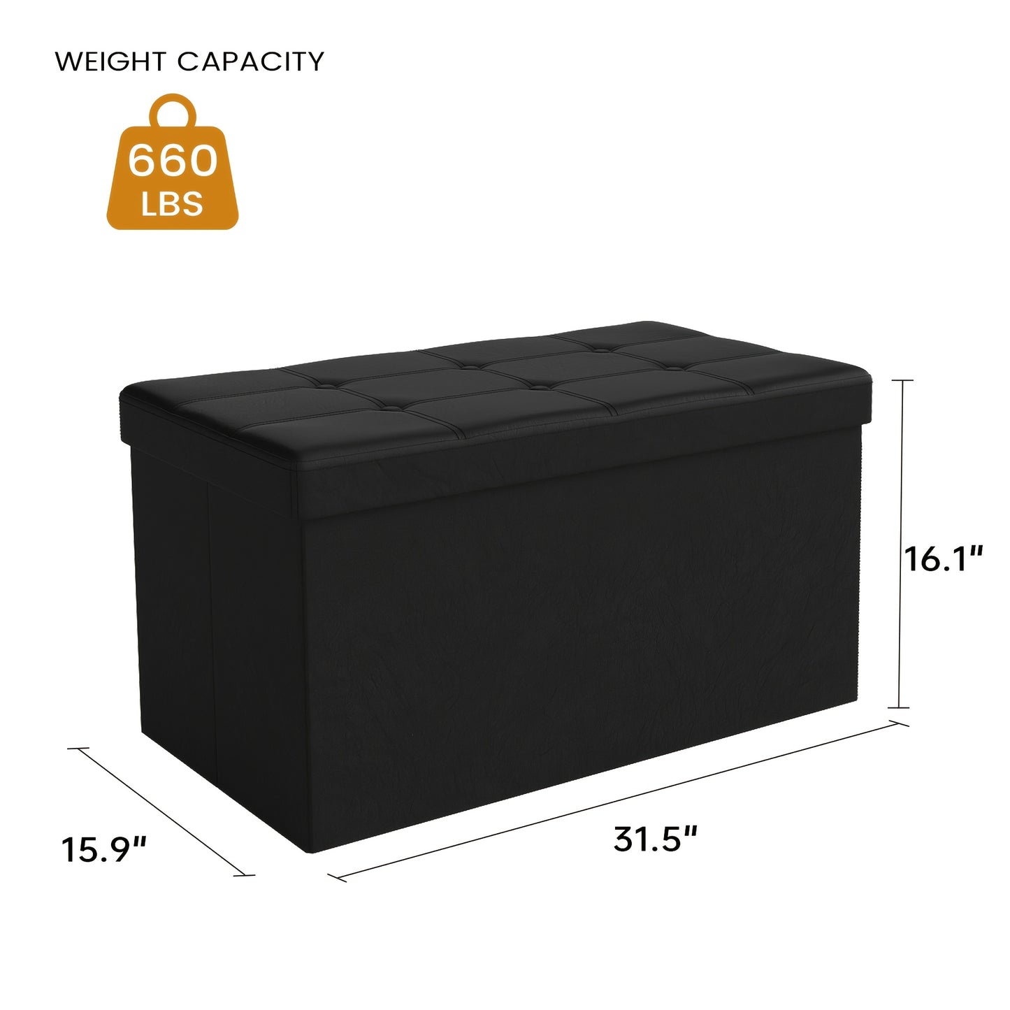 Leather Or Linen Ottoman Storage Bench, 3 Sizes 30', 31.5" And 43.5" Wide, Comfy Padded Seat, 500 Pound Capacity, Available In Black, Light Grey, And Dark Grey