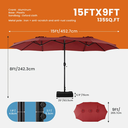 9ft/10ft/15ft Outdoor Patio Umbrella with Push Button Tilt and Crank,Outdoor Yard/Market Table Umbrella UV Protection & Deck, Backyard, Pool,Sandy Shore