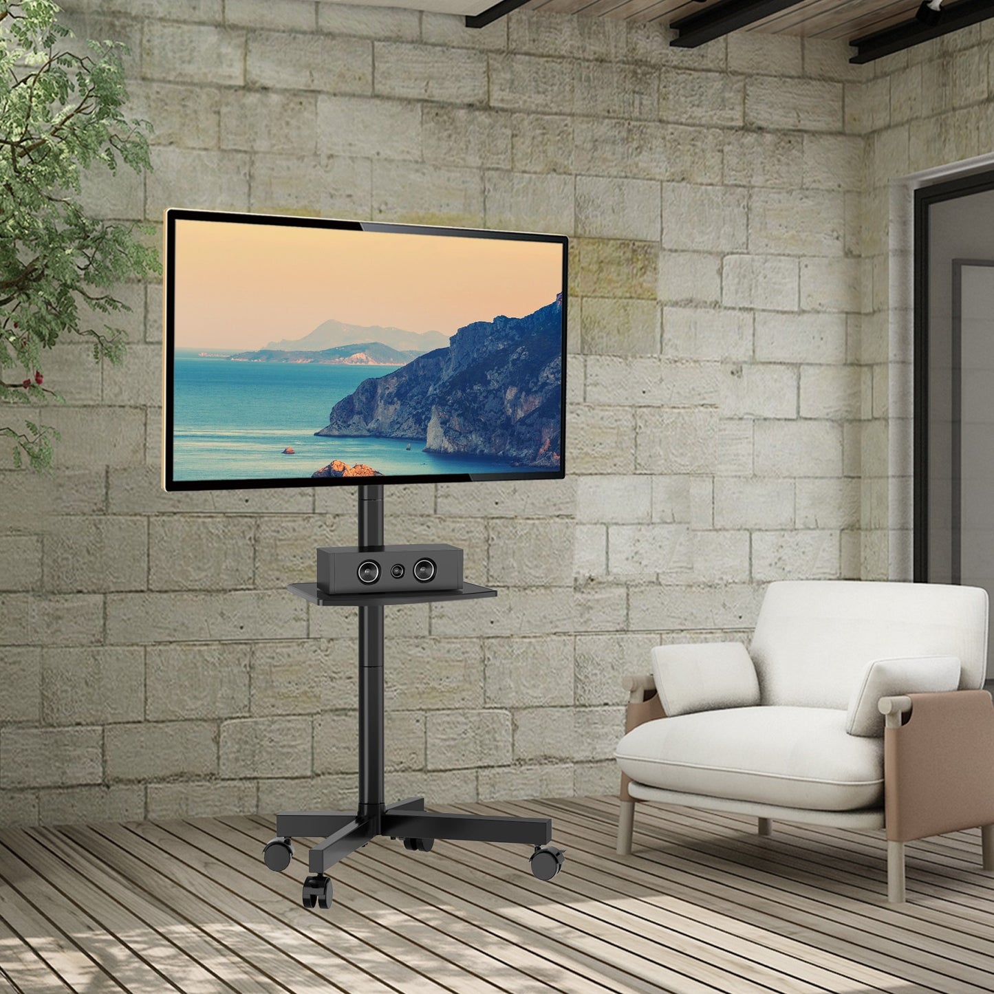 5Rcom Mobile Rolling TV Cart with Locking Wheels for 23-60 LCD LED Flat Screen/Curved Screen TVs with Max VESA 400x400mm, Adjustable Rolling Portable Floor Stand TV Trolley Holds up to 88lbs