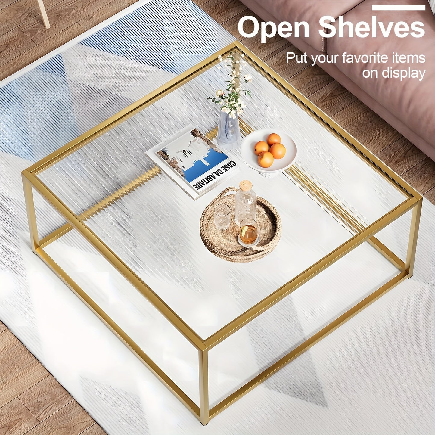 Glass Coffee Table, Suitable for Living Rooms Square Coffee Table, Ideal for Small Spaces Minimalist Tea And Cocktail Modern Center Table Living Room Table, Easy Assembly 26 X 26 Inches Clear Glass