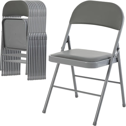PU Leather Folding Chairs with Padded Seats & Steel Frame, Portable Stackable Chairs for Events Weddings Dining Home Office Church, 2 4 8 10 12 20 Packs Available in Khaki Black Grey