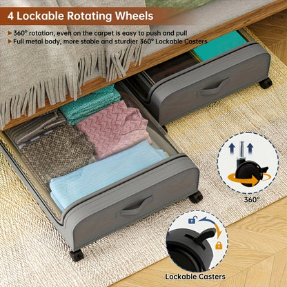 [Under Bed Storage] 1/2pcs Rolling Under Bed Metal Drawer - Under Bed Storage with Wheels for Clothes, Blankets, Books, Bedding, Shoes - Storage Containers, Organizer.1pc In A Gray Storage Box,, Hanger