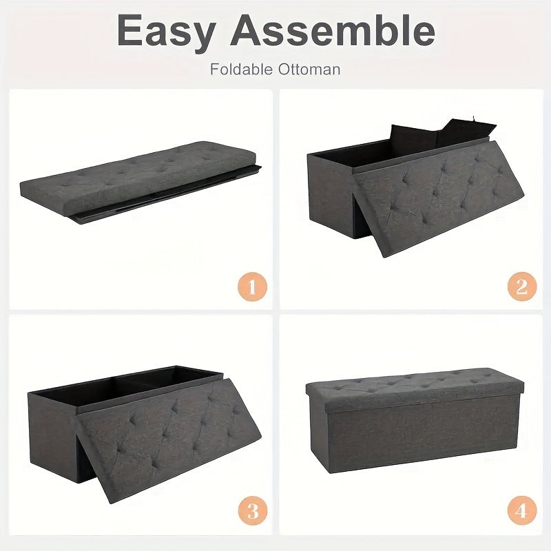 43-Inch Large Folding Storage Ottoman Bench with Padded Seat - Heavy-Duty Footrest & Hidden Compartment, Grey End of Bed Stool for Bedroom/Living Room, Entryway, Holds 660 Lb - Space-Saving Furniture Suitable for Bedroom, Living Room, Entryway