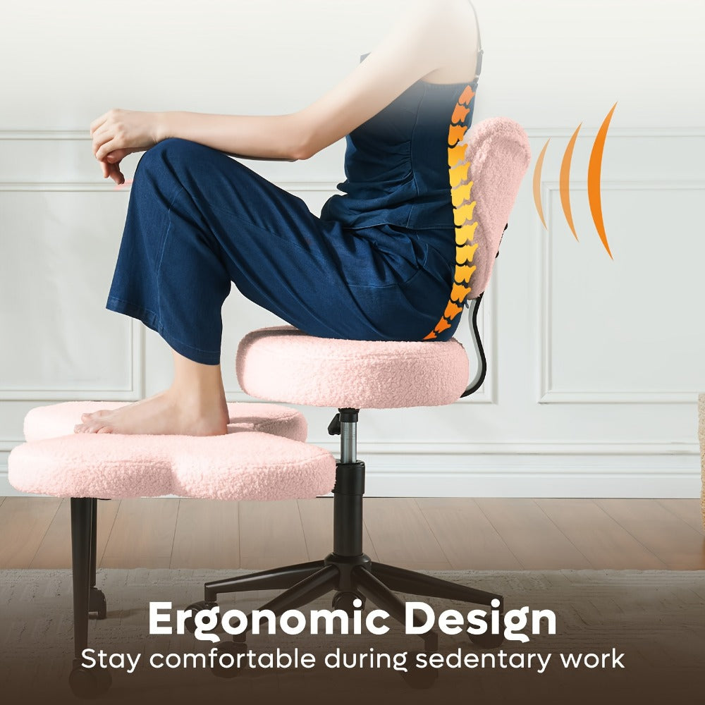 Cross-Legged Meditation Chair with Wheels – Height Adjustable ADHD Chair, Ergonomic Crescent Back Support, Memory Foam Seat, 360° Swivel, Teddy Fleece & Faux Leather in 4 Colors