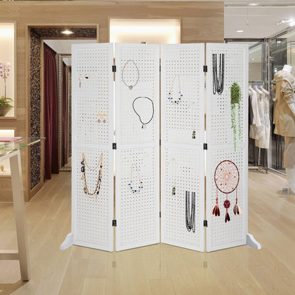 VINGLI Freestanding Pegboard with Support Feet, 5 FT Wood Room Divider Display Board Organizer, Folding Privacy Screen Partition Space Separator for Craft Shows Events Retail
