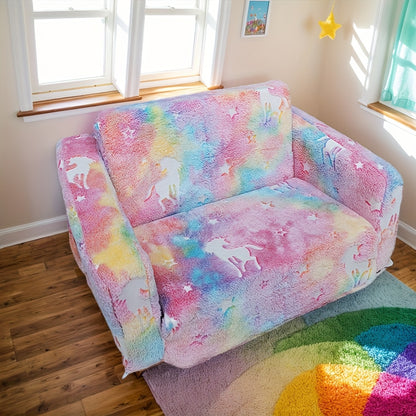 Glow In The Dark Super Soft Open Sofa 2in 1 Convertible Convertible Sofa Bed Glow In The Dark Plush Chair with Lazy Cushions