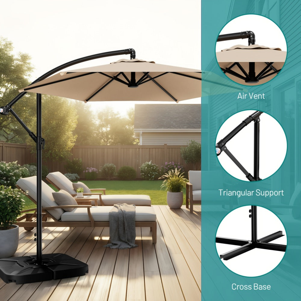 10 Ft Cantilever Patio Umbrella Offset Outdoor Umbrella with Adjustable Tilt Crank 8-Rib Wind Resistant UV Protection for Pool Deck Backyard Garden 16 Colors