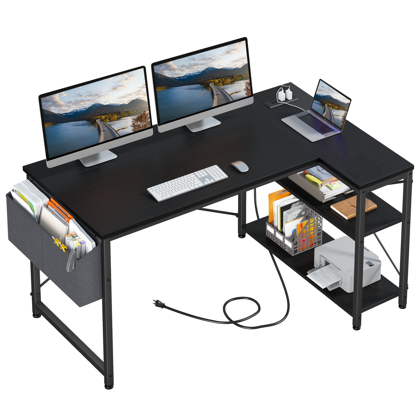 L Shaped Computer Desk with Power Outlets, Computer Desk with Storage Shelves, Home Office Corner Desk for Work, Writing Study Desk with Gaming Desk for Bedroom Office Dorm, L Shaped Desk, Desk, Desk, Computer Desk, Desk Gaming