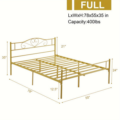 Metal Platform Bed Frame with Headboard and Footboard Steel Slat Support No Box Spring Needed Noise Free - Twin Full Queen Sizes for Bedroom Guest Room Dorm | Black White Gold Pink