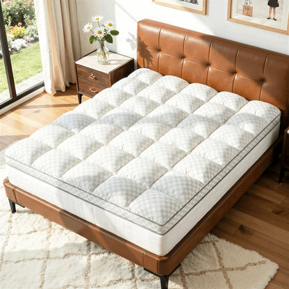 Upgraded Luxury Mattress Topper, Deep Pocket And Lace-Up Style Quilted Mattress Cover, Machine Washable Bed, Soft Cooling Mattress Protector, Pet Friendly Non-Slip Breathable Bedding, Fit Mattress Bedroom, Apartment, Guest Room, School Dormitory