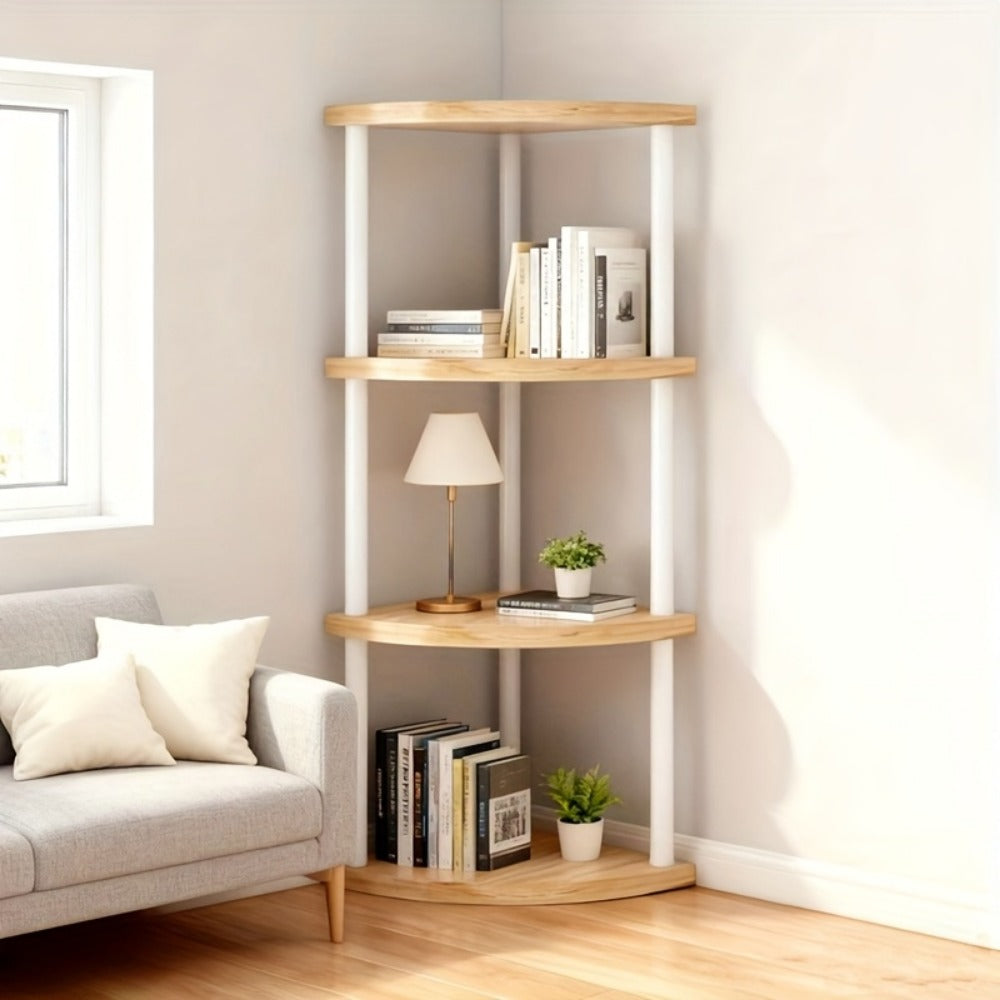 Corner Bookshelf 3/4/5/6 Tier Iron Shelving Unit, Freestanding Corner Storage Shelf for Living Room Bedroom Office, Modern Minimalist Heavy-Duty Space-Saving Decorative Corner Rack