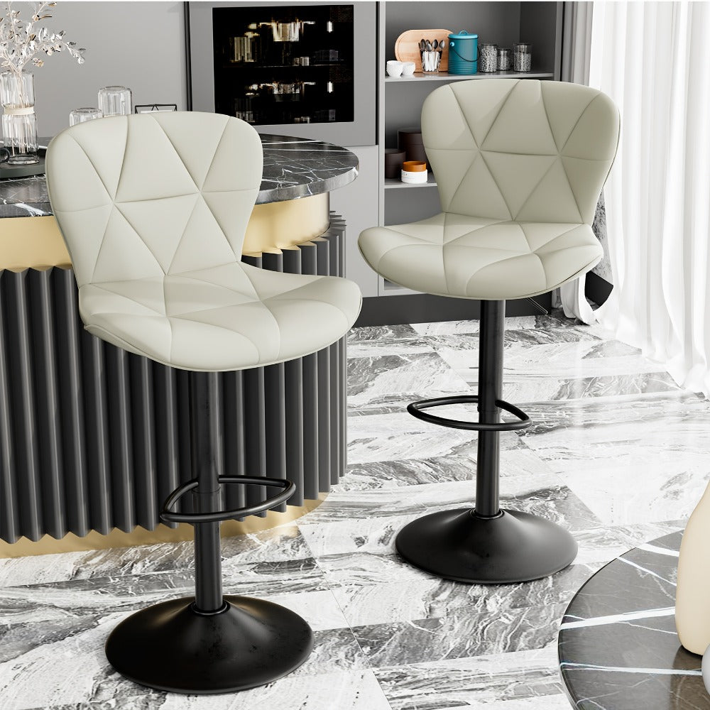 Swivel Bar Stools Set of 1/2/3/4, Adjustable Height Faux Leather Upholstered Counter Stools with Back & Thickened Cushion, Modern Island Barstools for Kitchen, Restaurant & Home Bar – Black White Gray Khaki
