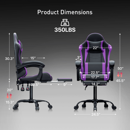 Ergonomic Gaming Chair with Retractable Footrest & Detachable Lumbar Support 360 Degree Swivel Racing Style PU Leather Computer Gaming Chair with Headrest for Home Bedroom Office