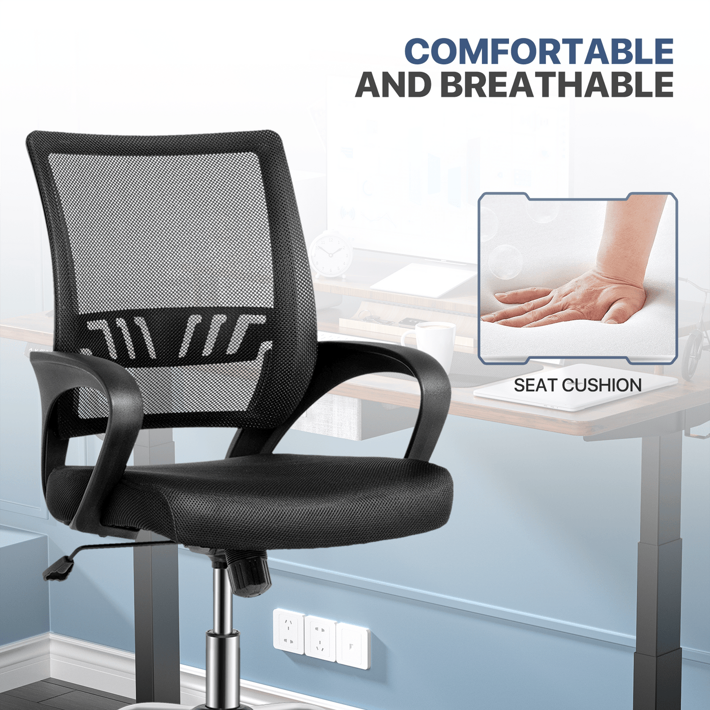 Mesh Office Home Chair, Mid Back Ergonomic Rolling Swivel Chair with Padded Seat and Armrest